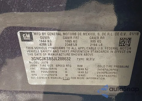 2018 Chevrolet Trax Ls from USA, damaged, VIN 3GNCJKSB5JL288632